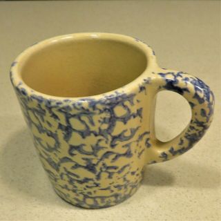 Vintage R.  R.  P.  Roseville Ohio RRP Co Blue Spongeware Mug.  rare 4 