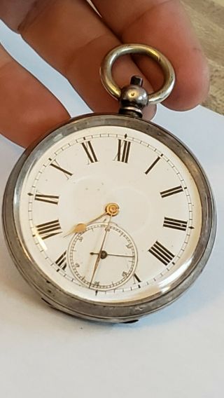 Antique 935 Sterling Silver Keywind Pocket Watch Fix Or Parts