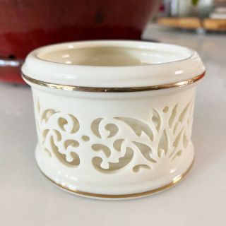 Lenox Tea Light / Votive Candle Holder,  Pierced Ivory Porcelain With Gold Trim