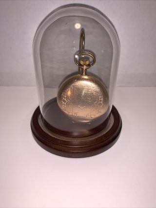 Vintage Gold Tone South Bend Pocket Watch W/ Glass Display Dome (not)