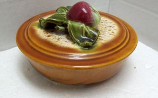 Vintage Maurice Ca Pottery Usa Ap 504 Candy Dish Red Apple / Brown Dish Design.