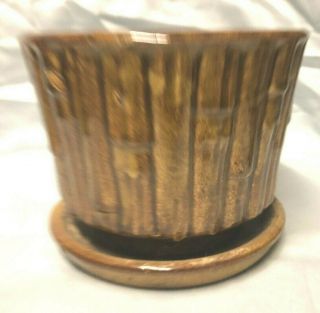 Vintage Mccoy Brown Bamboo Flower Pot Planter 0373 Usa Pottery