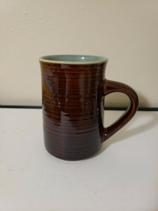 Vintage Red Wing Usa Pottery Brown W/teal Green Stoneware Mug 5 " Tall