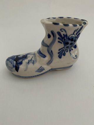 Vintage Delft Boot Blue White Ceramic Miniature 2 1/8 " Tall Toothpick Holder
