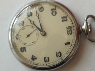 A Vintage Chrome Cased Open Face Pocket Watch Marked Lanco On The Movement