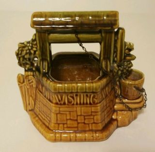 Vintage Mccoy Pottery Wishing Well Planter Green Brown Glaze 1950