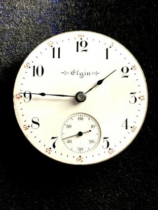 18s Elgin 15j Pocket Watch Movement Running Dial And Hands