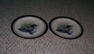 6 Folk Craft Folkcraft Loon Lake Scotty Z 8 1/2 " Stoneware Salad Plates