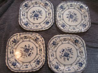 4 Johnson Brothers Indies Blue Square Salad Plates,  English Ironstone
