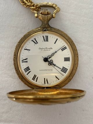 Swiss Made Andre Rivalle 17 Jewels Mechanical Wind Up Vintage Pocket Watch