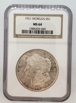 1921 - Us Morgan Silver $1 Ngc Ms64 Lite Toning L7923