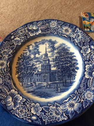 Liberty Blue Dinner Plate,  Historic Colonial Scenes,  Independence Hall