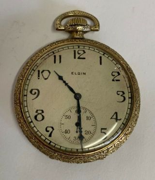Elgin 15 Jewel Grade 315 12 Size Open Face Pocket Watch Gold Plate Running