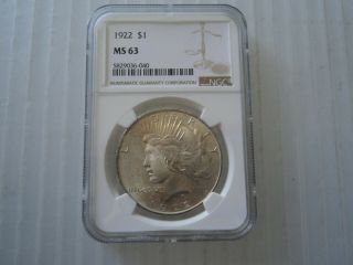 1922p Philadelphia Peace $1 Dollar Coin Graded Ngc Ms63 Bu,  90 Silver Usa