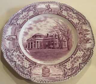 Crown Ducal Colonial Times Mulberry Dinner Plate Monticello