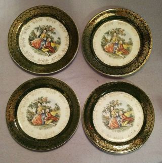 4 Green Border Taylor Smith Taylor Colonial Couple Bread/butter Plates 8