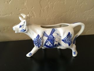 Vintage Holland Elesva Delft Blue Porcelain Cow Creamer Pitcher