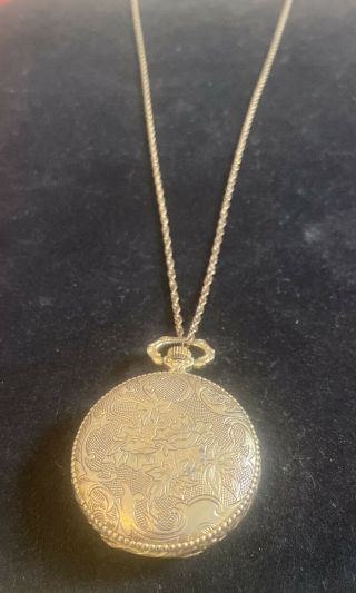 Vintage Helbros Ladies Pendant Pocket Watch Necklace Gold Filled Handwind Runs
