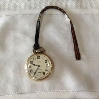 Vintage Elgin - 657 10kt.  Rgp.  Pocket Watch 17 Jewels W/leather Cord Fix/scrap