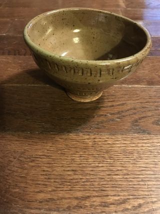 Green Hand Thrown Pottery Footed Bowl - Signed By Artist