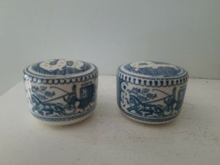 Vintage Blue & White Royal China Currier & Ives Salt & Pepper Shakers Minty