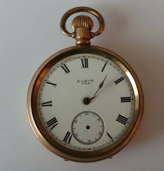 Vintage Elgin Watch Co.  Usa - Gold Plated Pocket Watch - Spares / Repairs