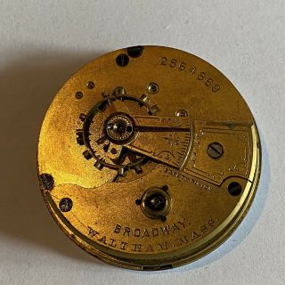 Find 1886 18s Waltham Broadway 7j Key Wind Pocket Watch Movement (f18)