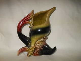 Vintage Unmarked Hull Pottery Ebb Tide Vase - 8 1/4 " - Maroon & Green - 1950 