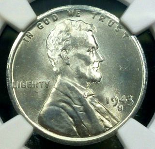 1943 - S Lincoln Steel Wheat Penny Cent - Ngc Ms - 66 Blue Steel Beauty Book Value 60