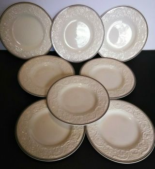 Set Of 8 Wedgwood Athenian Raised Pattern Rim With Brown Trim Dessert Plate
