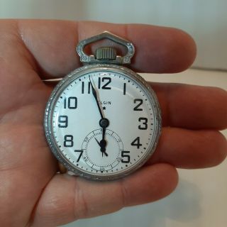 Vtg 1926 Elgin Open Face Style 7 Jewel Pocket Watch Silver Case