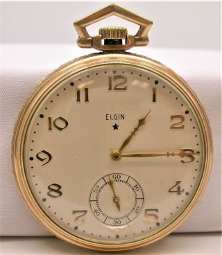 Elgin 15j 10k Gold Filled Pocket Watch 44 Mm