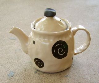 Studio Hand - Made Small Pottery Teapot With Wire Basket Insert Signed