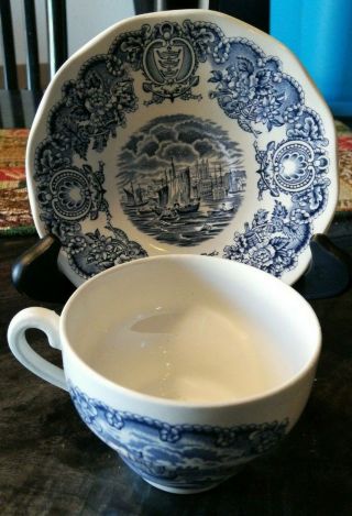 Historical Ports Of England Blue White Tea Cup & Saucer Port Of Hull Ff