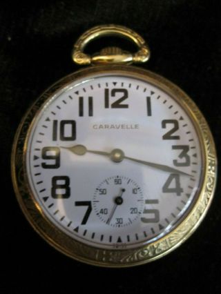 Vintage Caravelle By Bulova 17 Rubies Jewel Gold Tone Pocket Case Watch 7210
