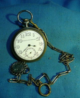 Vintage Spoor En Post Horloge Swiss 15 Jewels.  800 Silver Case Pocket Watch