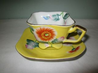 Merit Occupied Japan Teacup & Saucer Square Yellow Hand Painted
