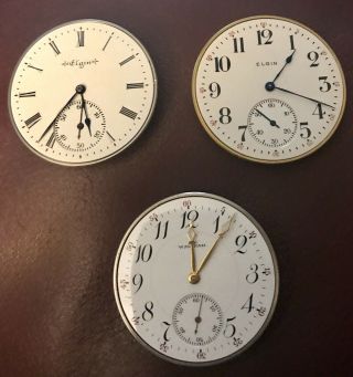 3 Antique Pocket Watch Movements Elgin Waltham All Work
