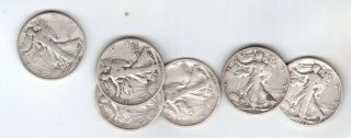 6 Walking Liberty Half Dollars 3 Dollars Face Silver 1942 - 1945s