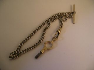 2 Vintage Pocket Watch Chains And Key Fob.