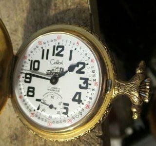 Vintage Colibri 17 Jewels Incabloc Pocket Watch Train Railroad Case Dial