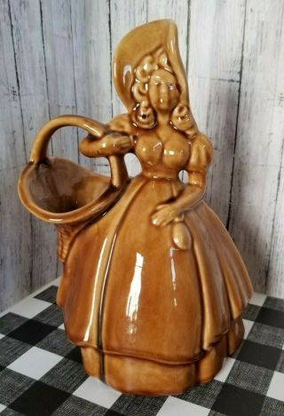 Vintage Brown Girl Lady Standing Planter Vase 9 1/4 " Southern Belle Ceramic Art