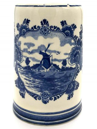 Vintage Delft Blue Tankard Mug Stein Windmill Hand Painted Holland