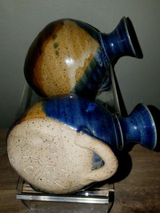 Glazed Pottery Vases / Incense Wall Table Holders Artist Signed Set of Two 2