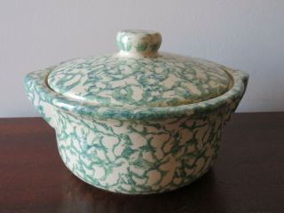Vintage Roseville Ohio U.  S.  A.  Covered Green Casserole Dish With Lid 2 Quart