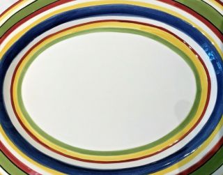 TABLETOPS UNLIMITED LASAMBA HAND PAINTED LARGE OVAL PLATTER BRIGHT RINGS EUC 2