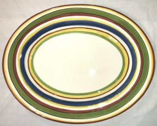 TABLETOPS UNLIMITED LASAMBA HAND PAINTED LARGE OVAL PLATTER BRIGHT RINGS EUC 3