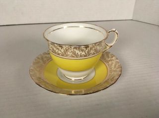 Vintage Royal Stafford Bone China Cup & Saucer Yellow And Gold Euc