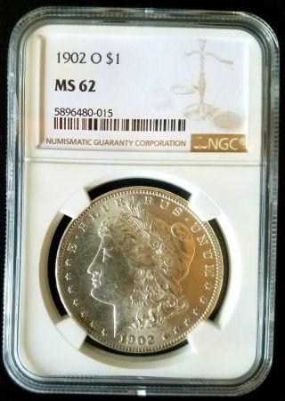 1902 - O Morgan Silver Dollar Ngc Ms62 Not Toned,  Not Cleaned,