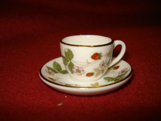 Vintage Mini Wedgwood Bone China Tea Cup & Saucer Berry,  Floral Design - England